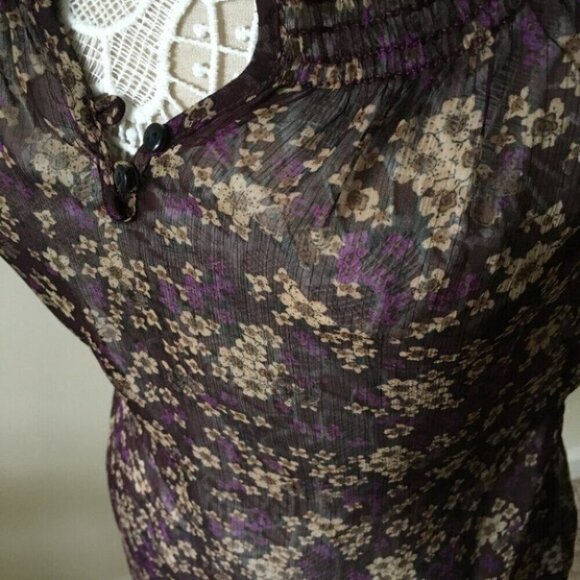 Converse Floral Purple Brown tee Top blouse - Picture 3 of 6